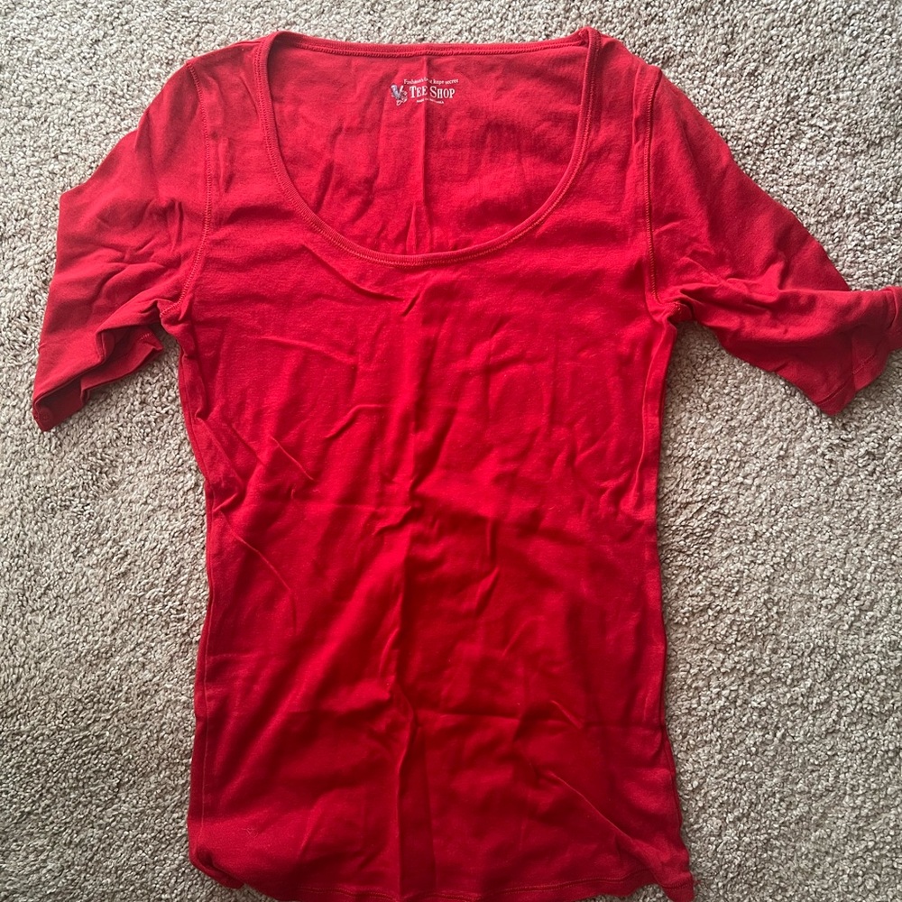 Victoria's Secret Red Scoop Neck Short Sleeve Tee